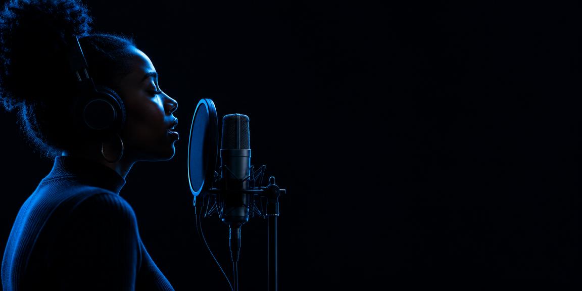 Vocalist recording in a studio